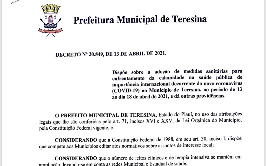 Prefeitura de Teresina emite decreto e autoriza o funcionamento do comércio na sexta-feira